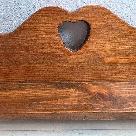 Vintage Rustic Pine Wood Wall Shelf with Heart Cutout and Single Peg Brown - Picture 4 of 11